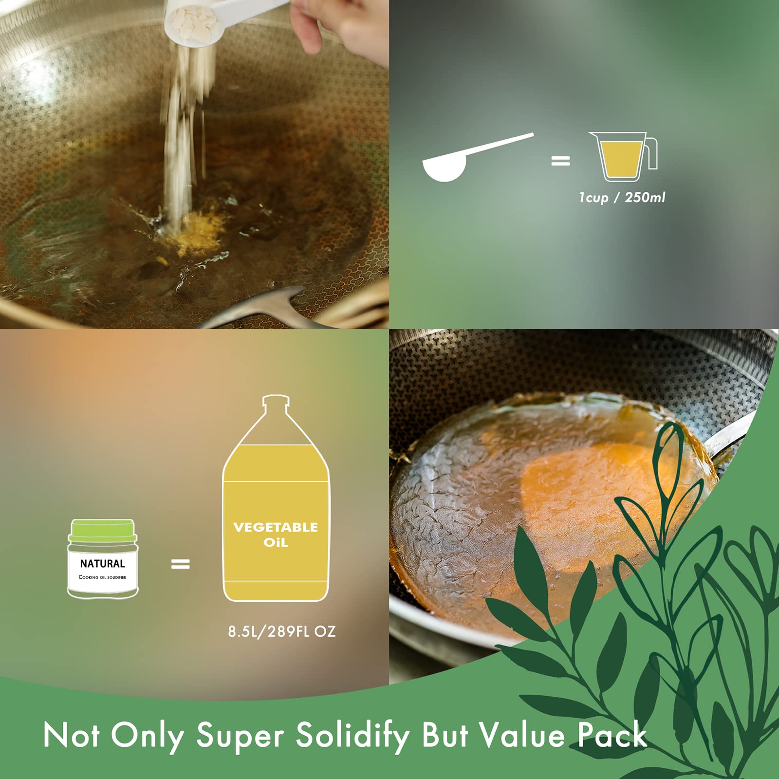 LaSyL Natural Cooking Oil Solidifier Powder, Harden Up to 2.25 Gallon of Fry Oil Away from Mess, 100% Plant-Based Oil Hardener for Disposal, Value Pack 12 Oz