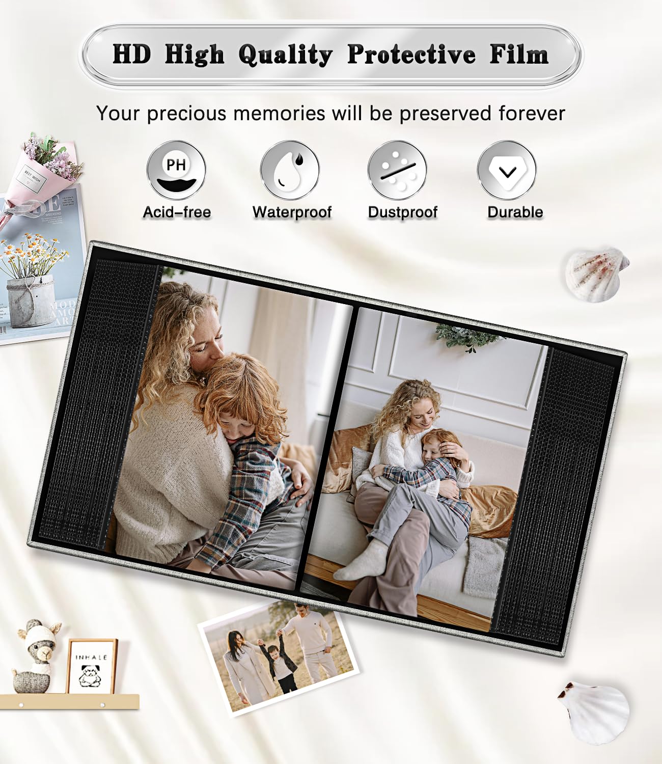 Ejblfe Photo Album 4x6,Linen Cover Slide-in Photo Album Book Can Holds 100 4x6 Photos with 50 Black Sheets for Family,Wedding,Baby and Holiday Pictures (Gray)