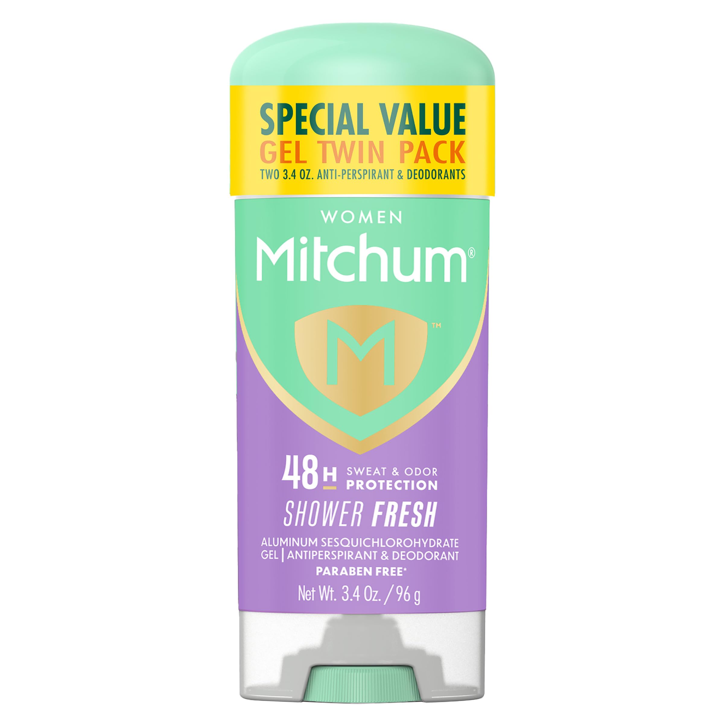 Mitchum Women’s Antiperspirant Deodorant Gel Stick, Shower Fresh Scent, 48HR Sweat & Odor Protection, Triple Odor Defense, Alcohol-Free, 3.4 oz (Pack of 2)