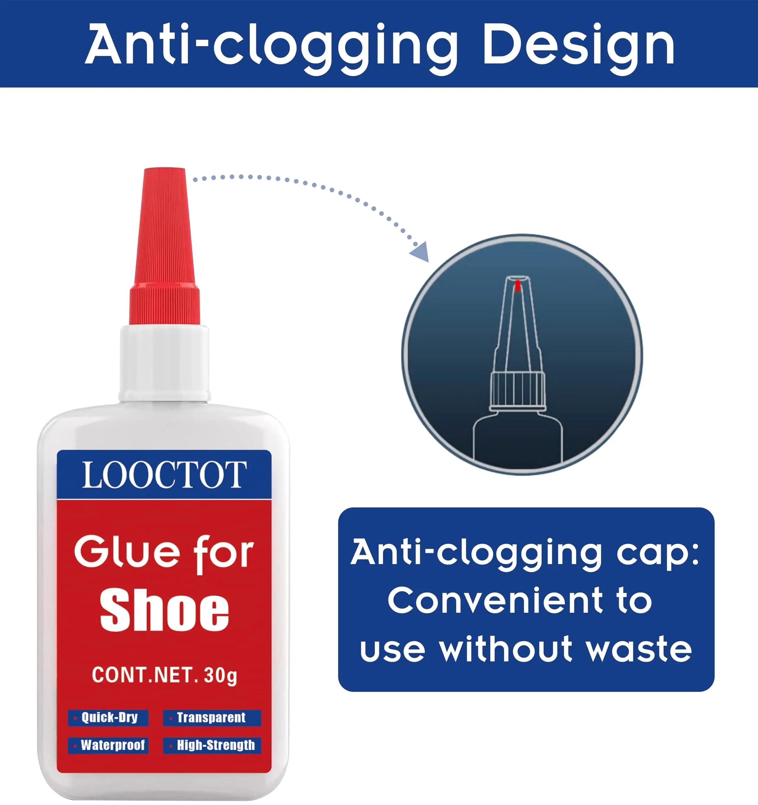 LOOCTOT 30g Shoe Glue,Boot Glue,Super Instant Glue for Shoe and Sole Repair,Shoe Heel Repair,Bonding Various Materials Such as Rubber,Leather;Waterproof Clear
