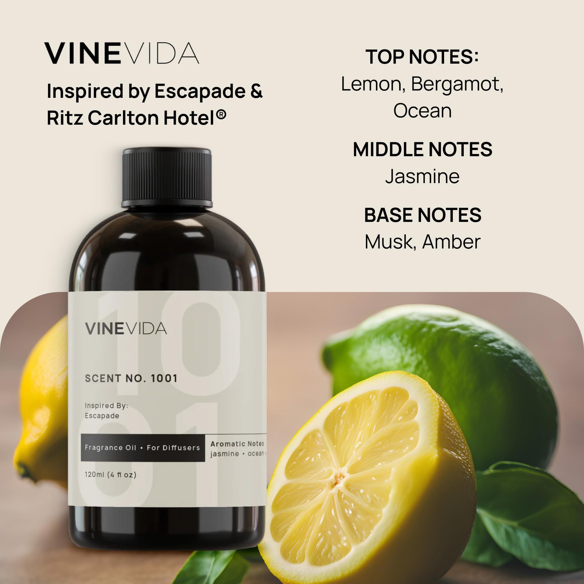 VINEVIDA (4oz) Hotel Fragrance Diffuser Oil - 5 Star Scent for Home - Cold Air Diffuser Oil - Essential Oil No.1001 Inspired by Ritz Carlton