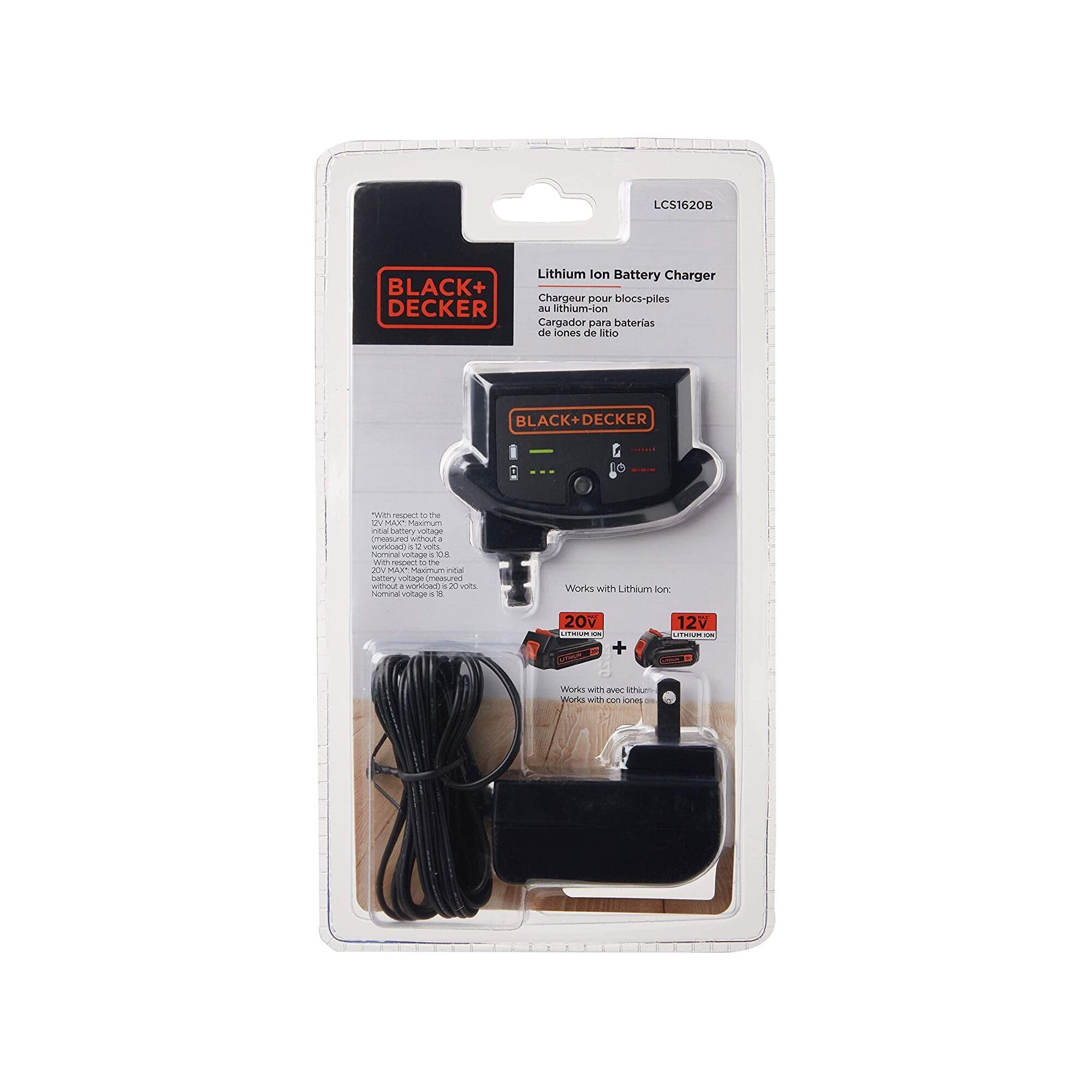 BLACK+DECKER 20V MAX Lithium Battery Charger, Compatible with 12V and 20V Battery, Battery Sold Separately (LCS1620B)