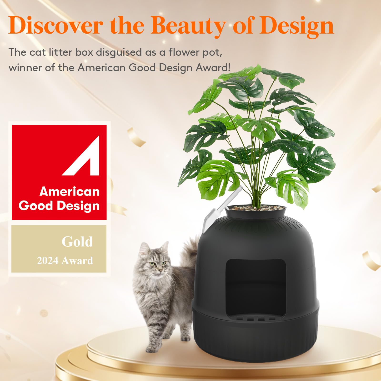 Lifewit Litter Box Cat with Faux Plant & Scoop, Hidden Enclosure Litter Tray with Odor Control & Carbon Filter in Living Room, Bedroom, Corner, Black