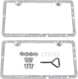 SunplusTrade Bling License Plate Frame for Women 2 Pack Sparkly License Plate Frames Bedazzled Diamond Rhinestone Crystals (Silver)