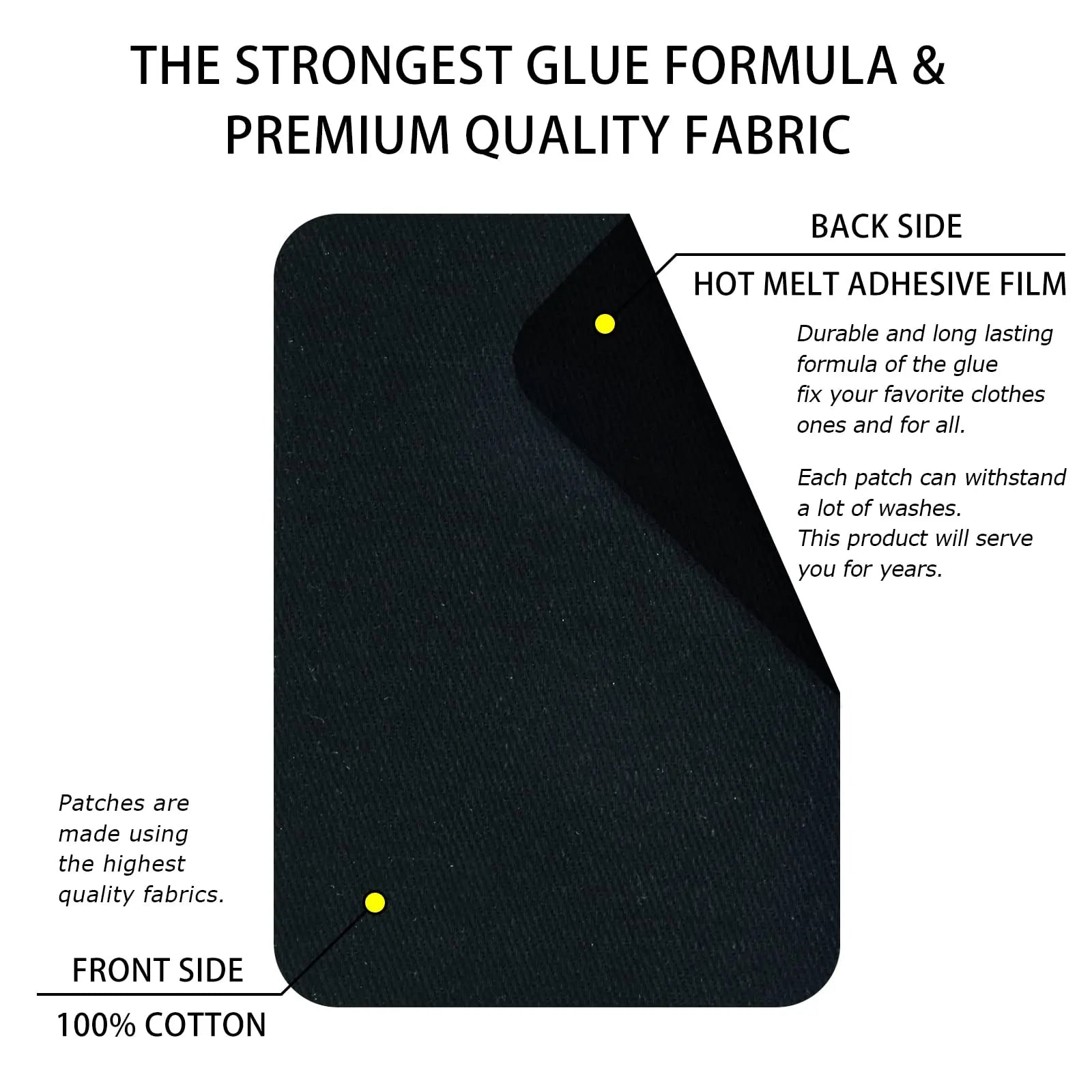 Guokuai Premium Quality Fabric Repair Patches Iron-on Patches for Clothing Inside & Outside Strongest Glue Cotton 3" by 4-1/4" (7.5 cm x 10.5 cm)… (6PCS-Black)