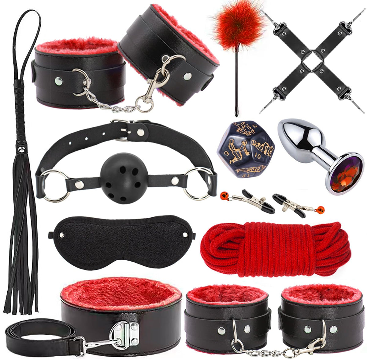 أدوات BDSM وقيود العبودية لألعاب الكبار، 12 قطعة من معدات ولوازم BDSM وألعاب جنسية للنساء والأزواج