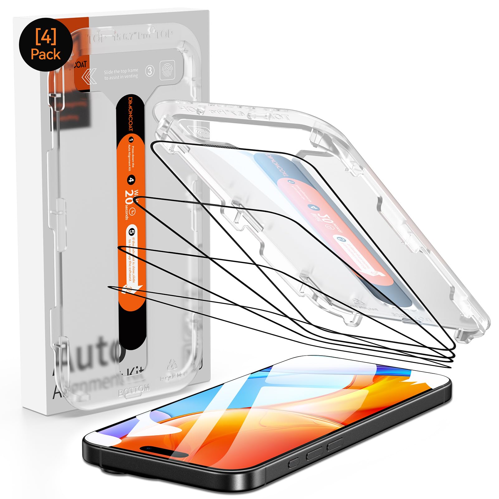 DIMONCOAT 4 Packs [Auto Alignment Kit] Screen Protector for iPhone 14 Pro Max 6.7'' with 2 Packs Camera Protector [10X Military Protection] Tempered Glass HD Film, Case Friendly