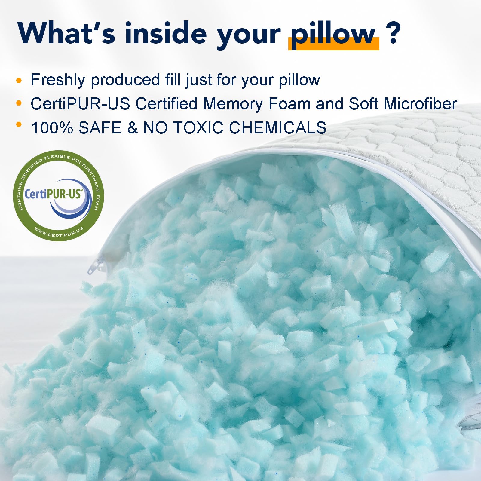 QUTOOL Cooling Pillows for Sleeping 2 Pack, Shredded Memory Foam Bed Pillows Queen Size Set of 2, Cool Gel Pillow for Hot Sleepers Adjustable Firm Pillow for Side, Back and Stomach Sleepers Supportive