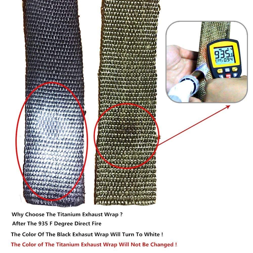 LEDAUT 2" x 50' Titanium Exhaust Heat Wrap Roll for Motorcycle Fiberglass Heat Shield Tape with Stainless Ties