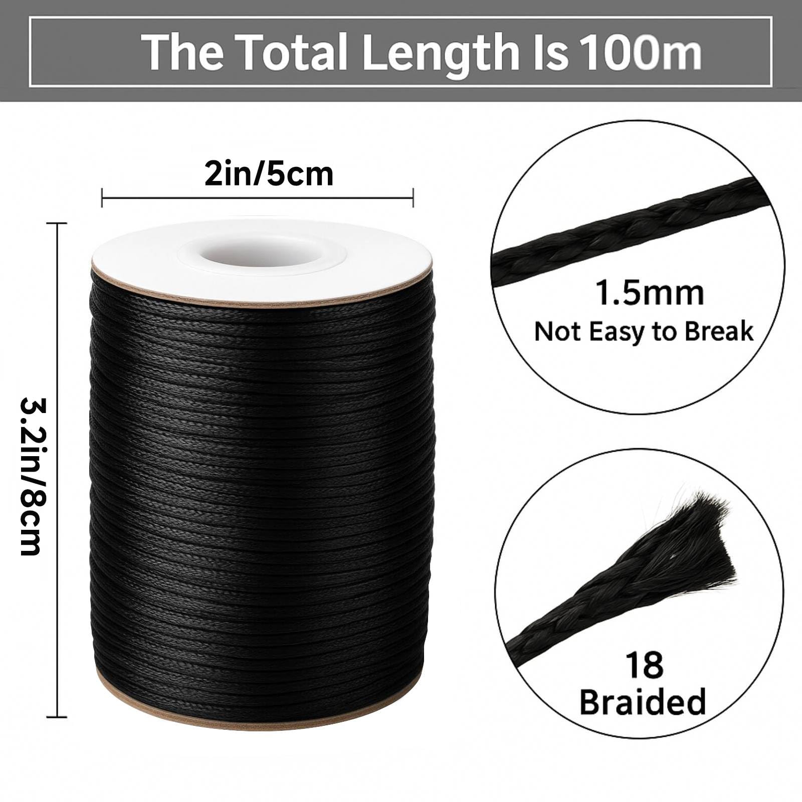 Anwyll 1.5MM Black Nylon String - 110Yards Wind Chime String Weather Resistant Nylon Cord Black Nylon Bracelets String Beading Thread Macrame Trim Cord for Necklace Jewelry Making Craft Halloween