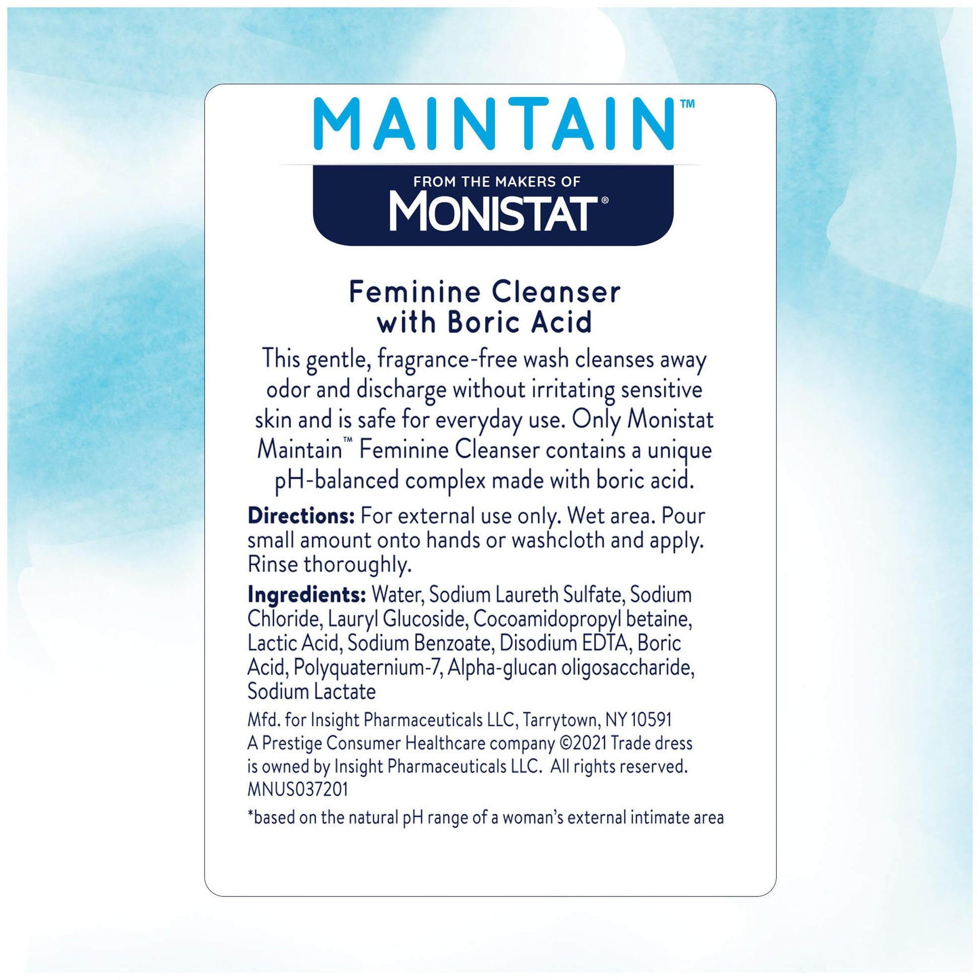 Monistat Boric Acid Feminine Cleanser, Fragrance Free Feminine Wash, 10 Fl Oz, 1 Pack