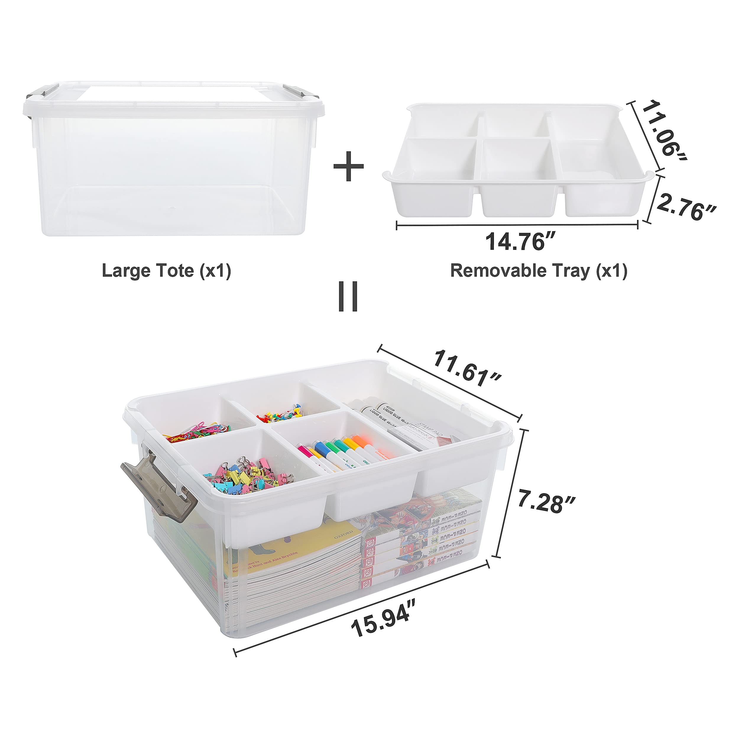Citylife 17 QT Plastic Storage Box with Removable Tray Craft Organizers and Storage Clear Storage Container for Organizing Bead, Tool, Sewing, Playdoh