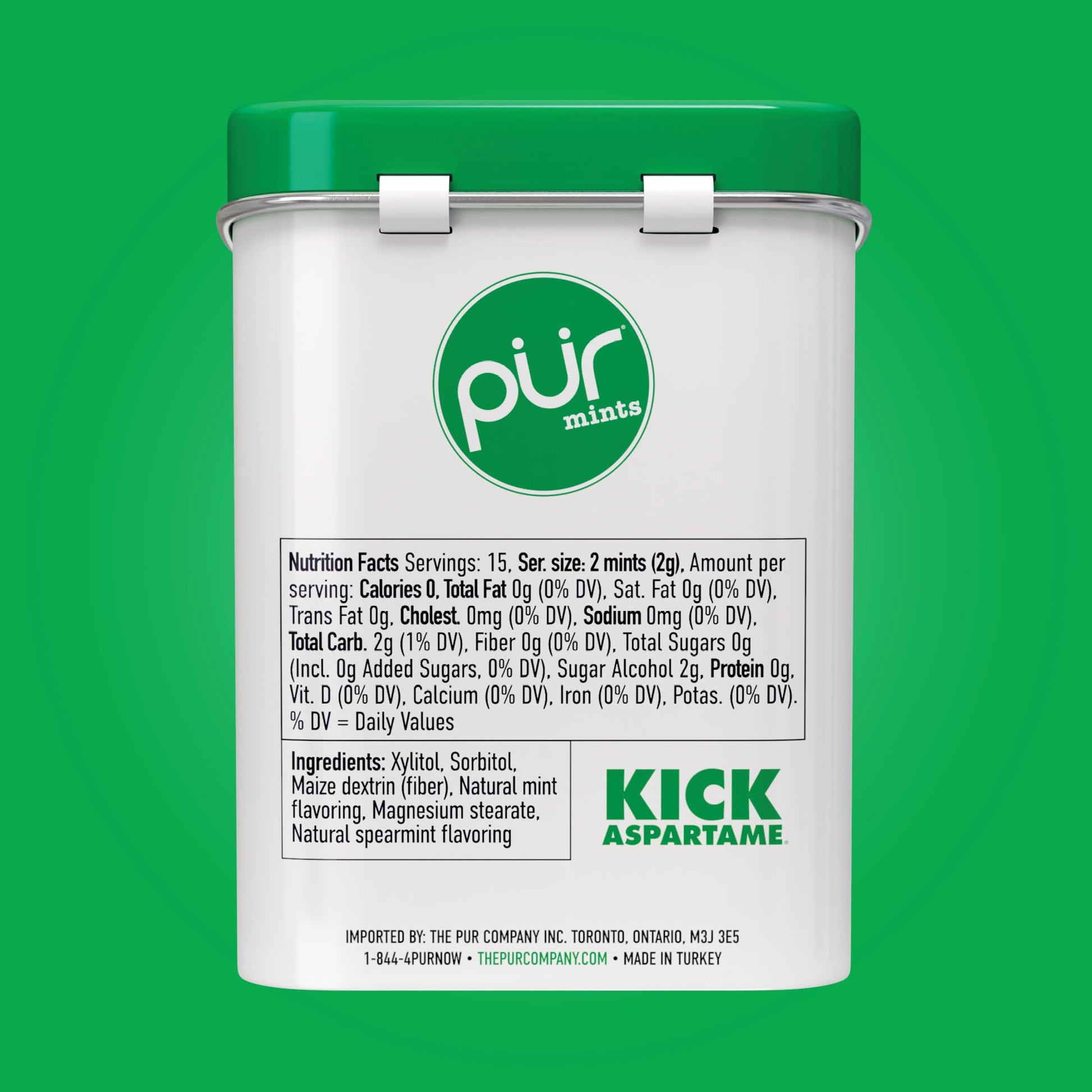 PUR Mints | Aspartame Free Mints | Made with Xylitol | Sugar Free, Vegan, Gluten Free & Keto Friendly | Natural Spearmint Flavored Mints, 30 Pieces (Pack of 2)