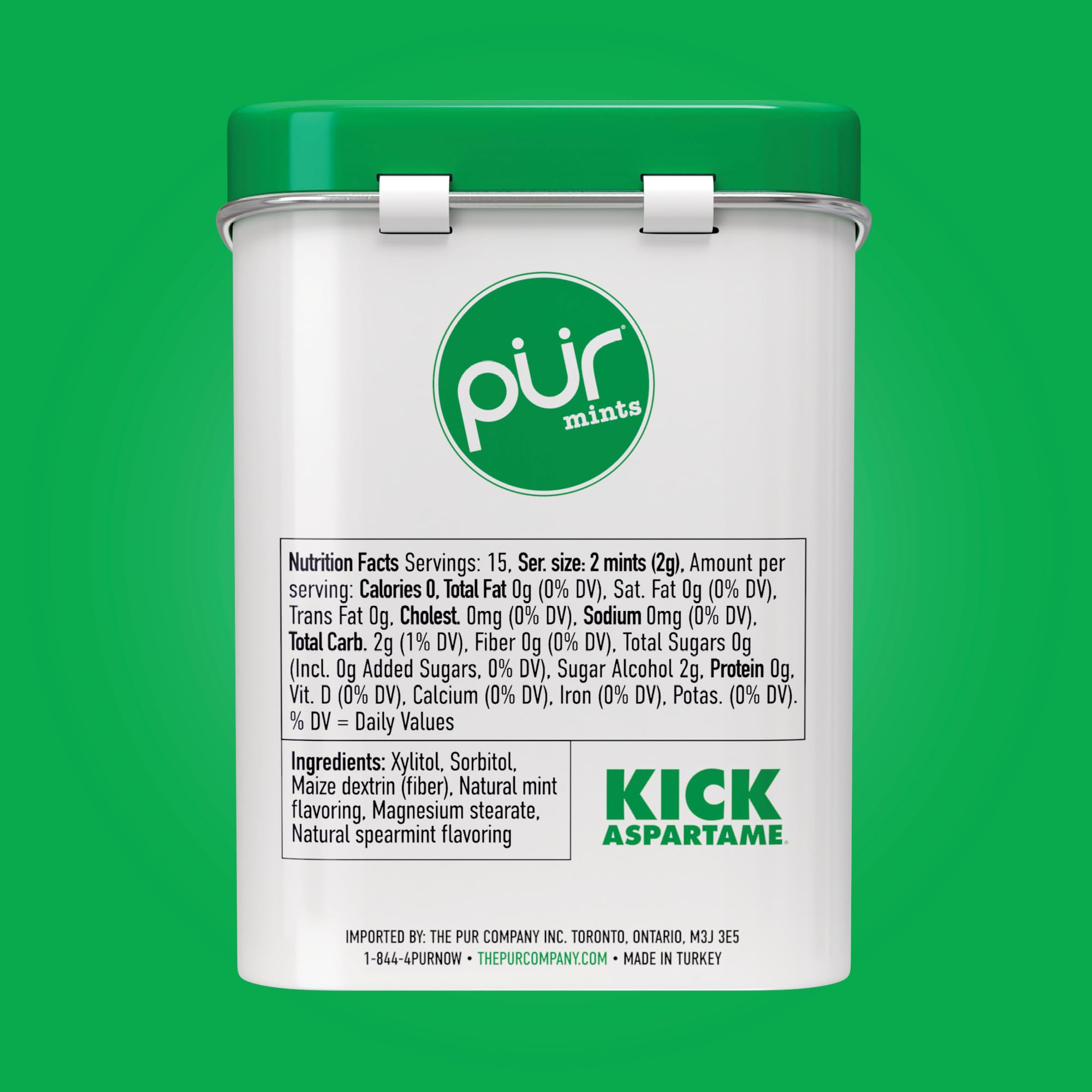 PUR Mints | Aspartame Free Mints | Made with Xylitol | Sugar Free, Vegan, Gluten Free & Keto Friendly | Natural Spearmint Flavored Mints, 30 Pieces (Pack of 2)