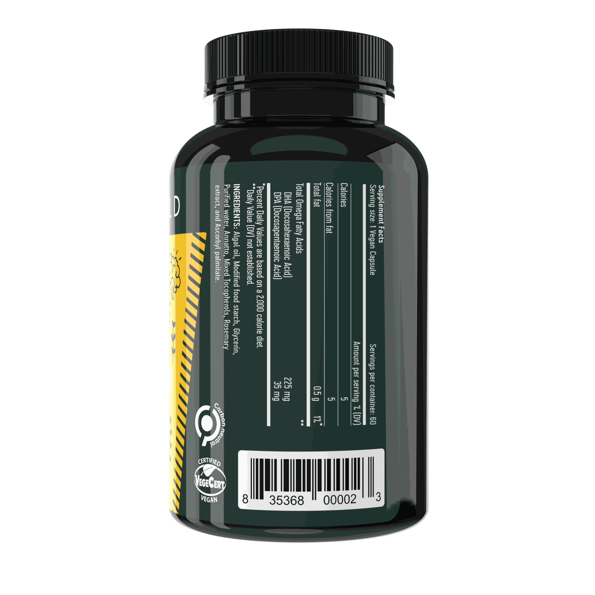 Freshfield Vegan Omega 3 DHA: Algae Oil, Most Reviewed, Carrageenan Free, Sustainably Sourced, Tested, No Heavy Metals, Fish Oil Alt, Plant Based Omega. Supports Heart, Brain, Joint Health w/DPA