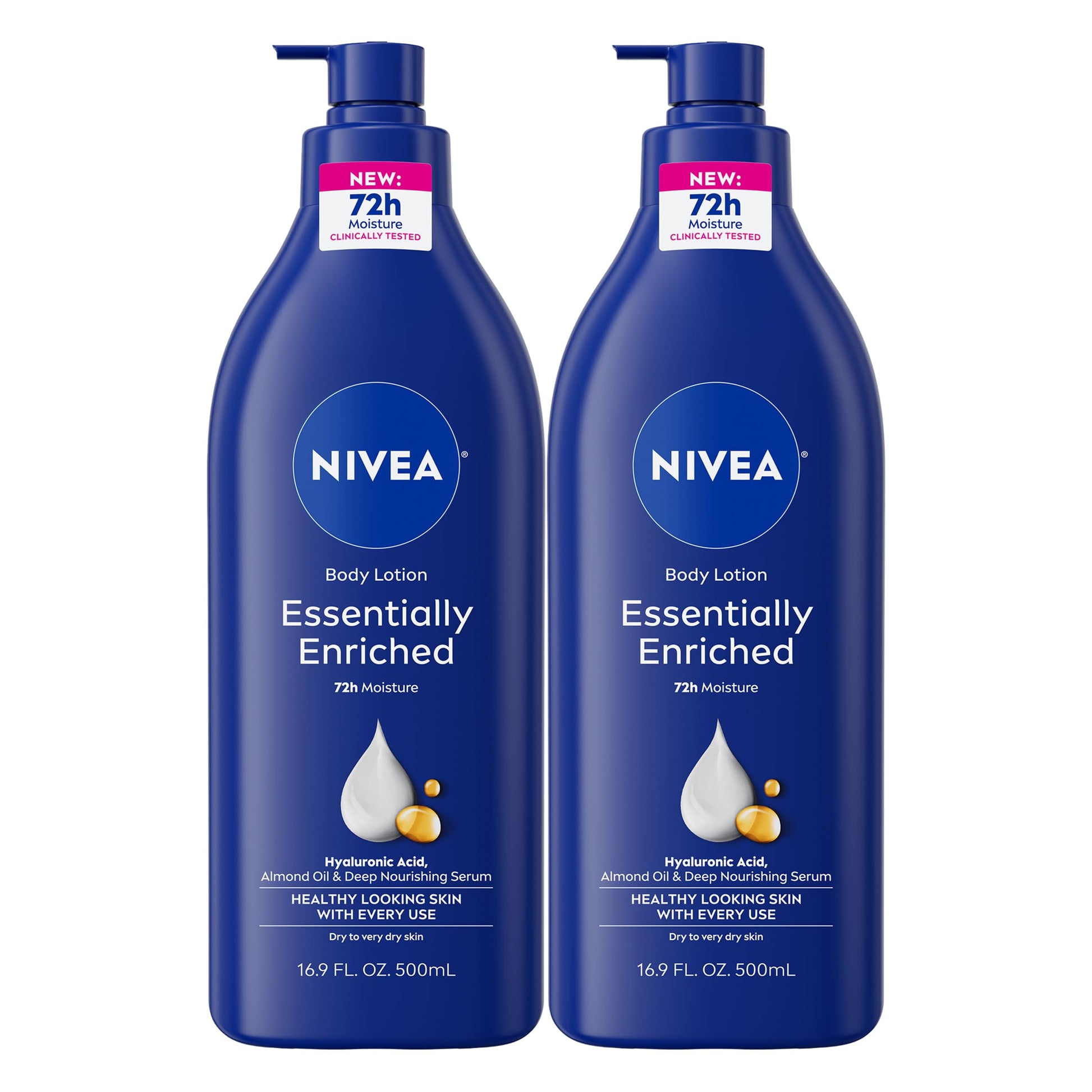 NIVEA Essentially Enriched Body Lotion for Dry Skin, Pack of 2, 16.9 Fl Oz Pump Bottles