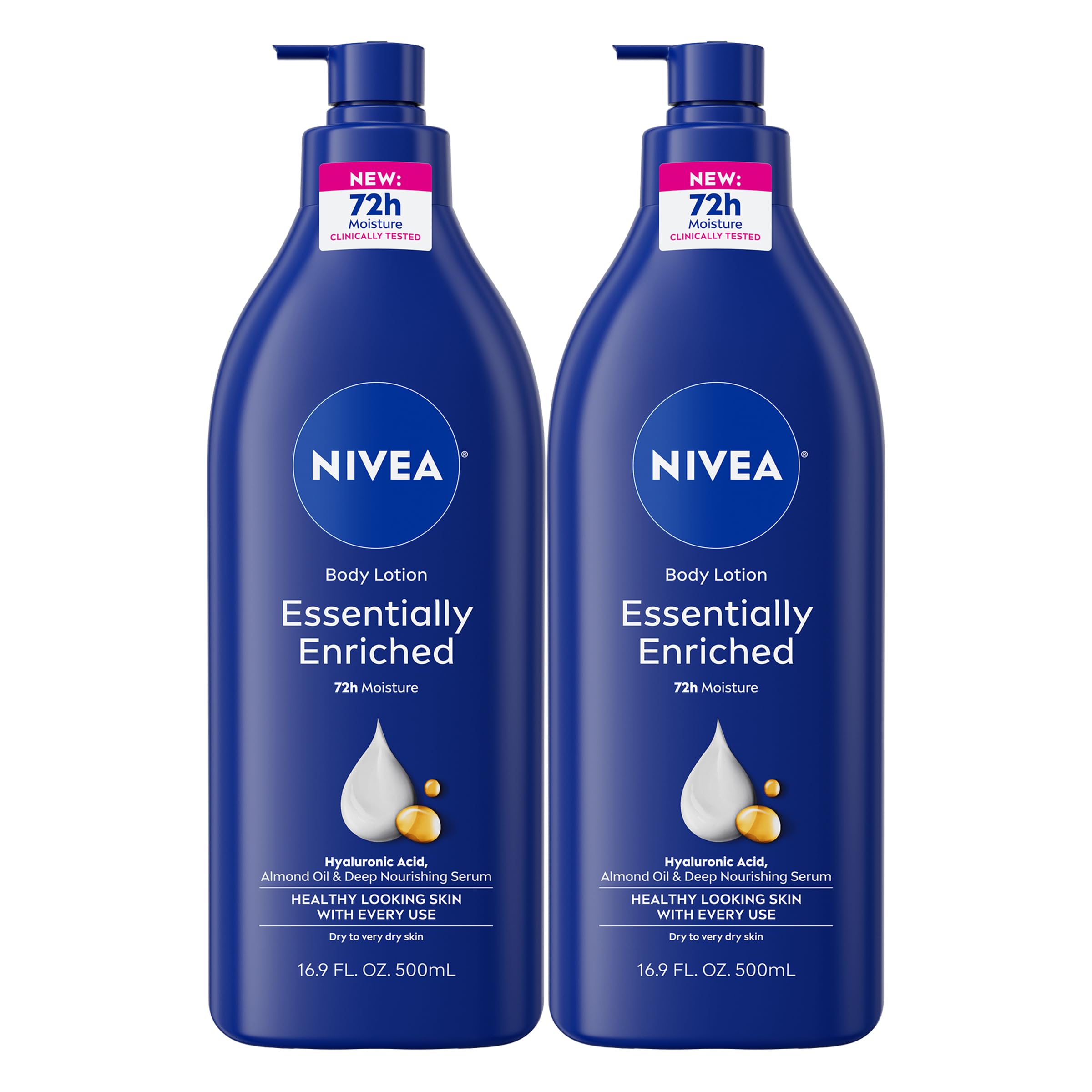 NIVEA Essentially Enriched Body Lotion for Dry Skin, Pack of 2, 16.9 Fl Oz Pump Bottles
