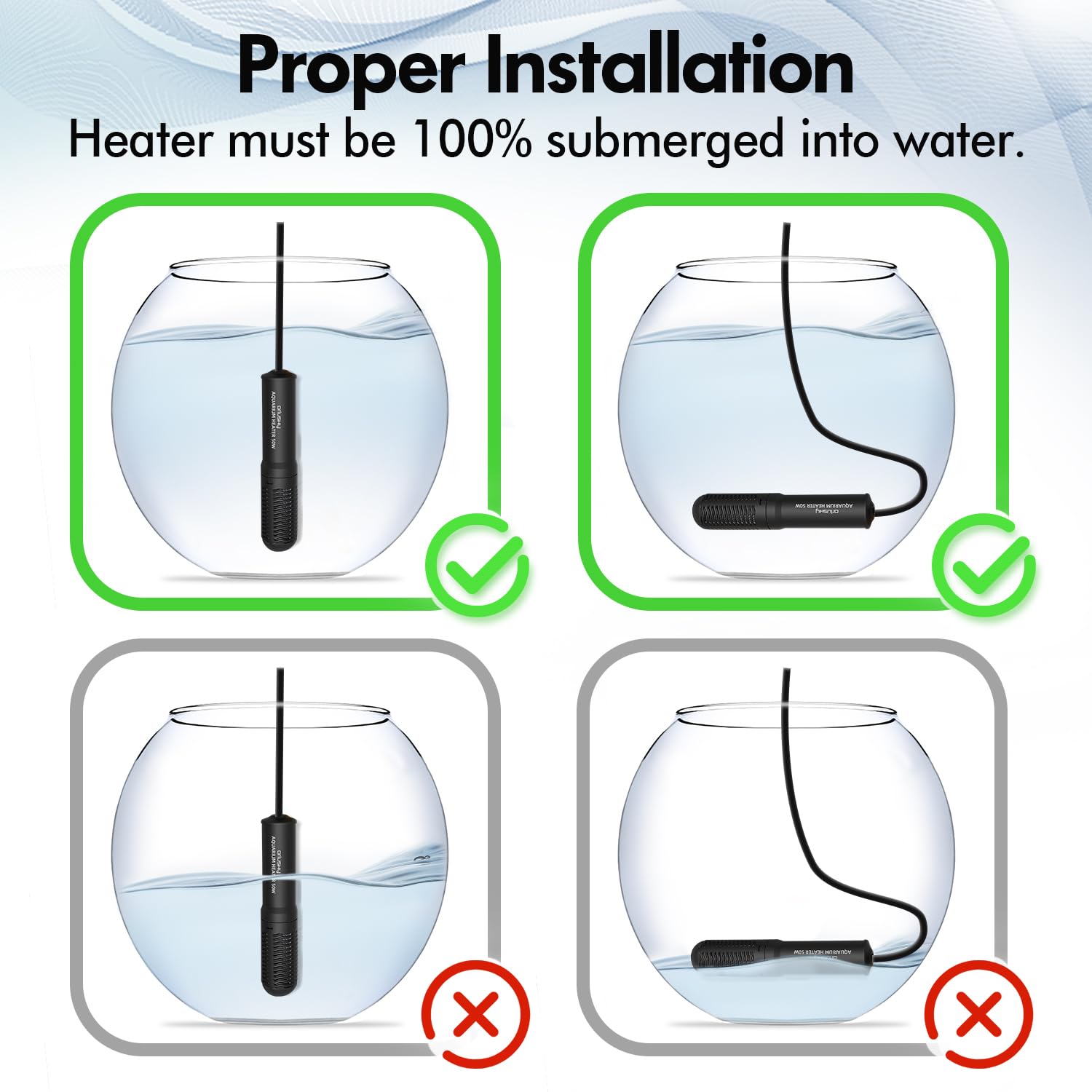 Orlushy 25W Small Submersible Aquarium Heater, Constant Temperature Betta Fish Tank Heater of 78℉for 1-6 Gallons Freshwater & Saltwater Tanks