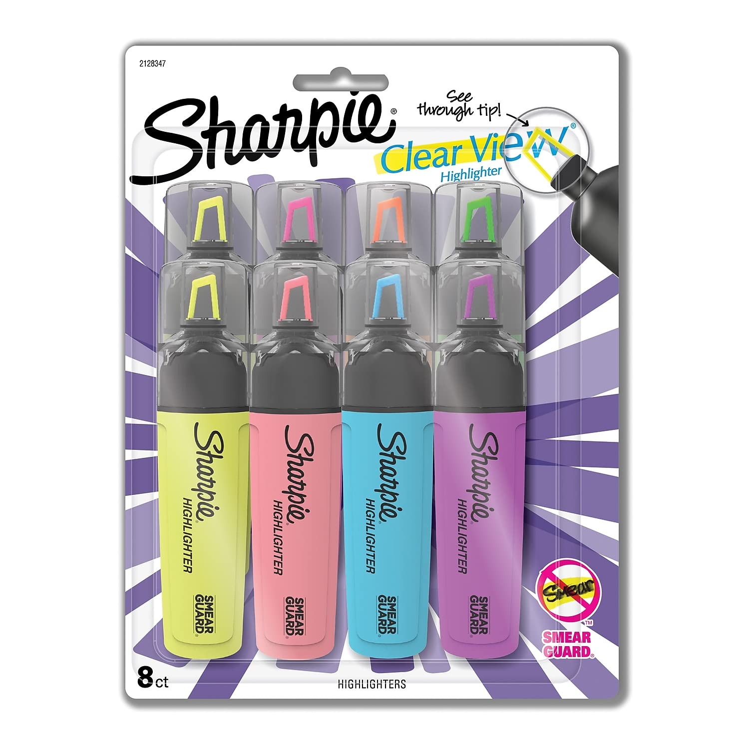 SHARPIE Clear View Highlighter, Chisel Tip Fluorescent And Pastel Highlighters, See Through Tip Highlighter Marker Set, Tank Highlighter, Assorted Colors, 8 Count
