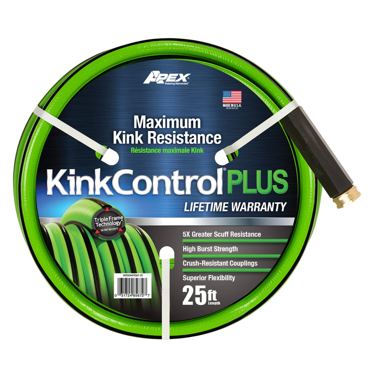 Kink Control Plus Wasserschlauch 7,5 m – hohe Berstfestigkeit und überragende Flexibilität Gartenschläuche, Gartenschlauch mit Knickschutz, Triple Frame Technologie, Hergestellt in den USA.