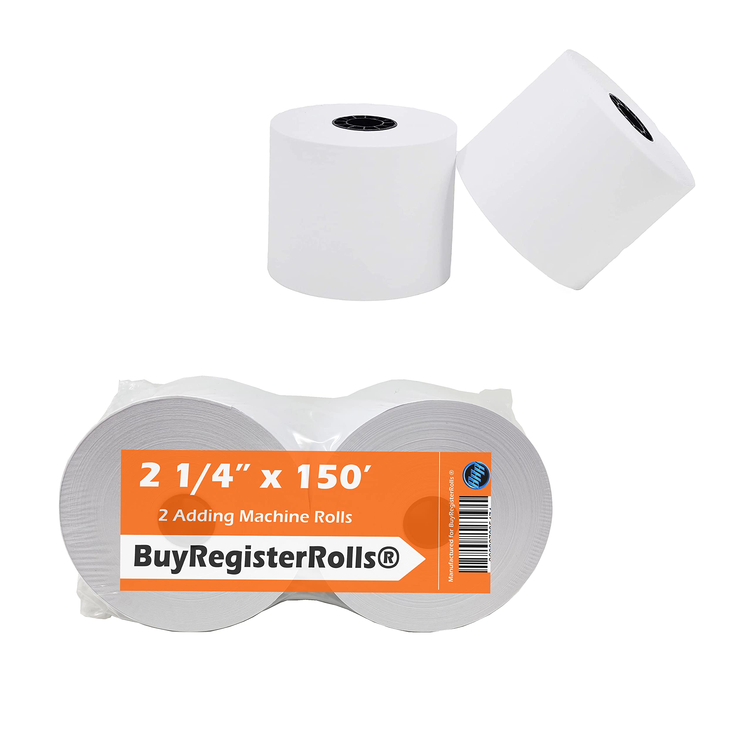(2 Rolls) 2 1/4 x 150 ft, White, adding machine tape Paper Rolls, Premium One Ply Cash Register/Adding Machine/Calculator Roll Printing Calculator 10 key adding machine tape for El-1750 1801 P23