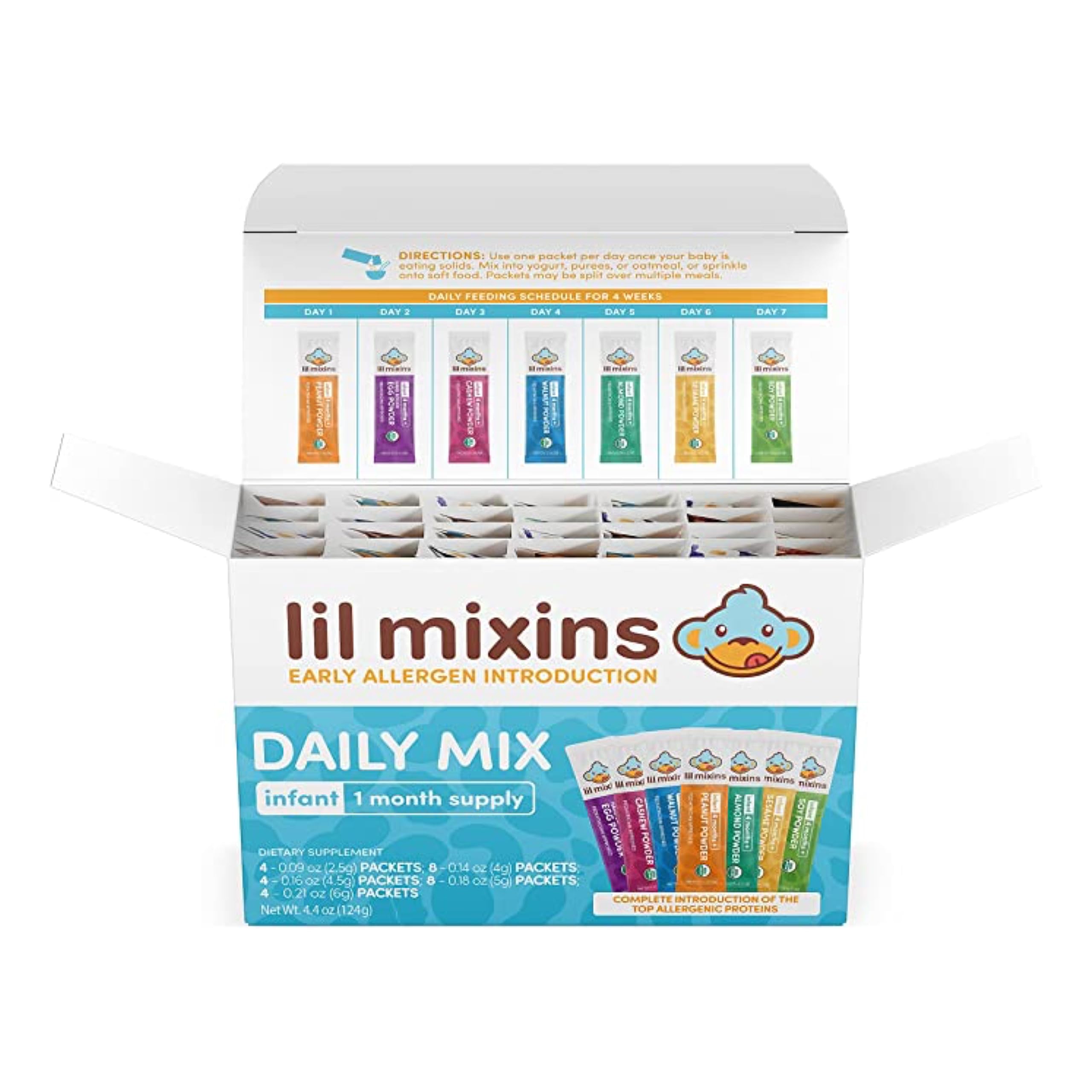 Lil Mixins Early Allergen Introduction Mix-ins, Daily Mix | Peanut, Egg, Cashew, Walnut, Almond, Soy, Sesame Mix-Ins for Ages 4-12 Mo. Old, 1 Month Supply