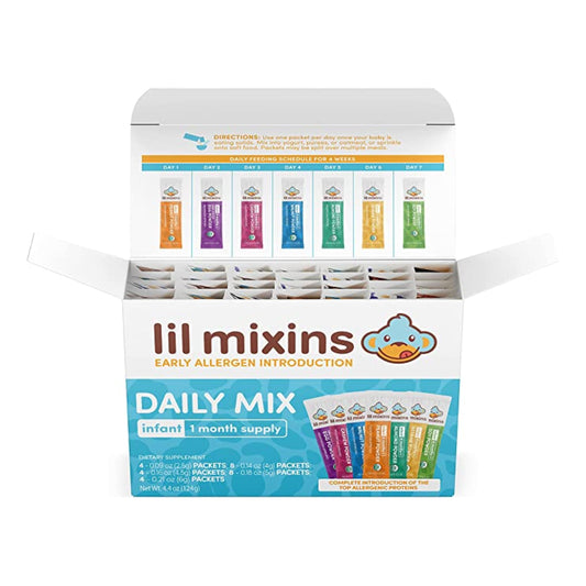 Lil Mixins Early Allergen Introduction Mix-ins, Daily Mix | Peanut, Egg, Cashew, Walnut, Almond, Soy, Sesame Mix-Ins for Ages 4-12 Mo. Old, 1 Month Supply