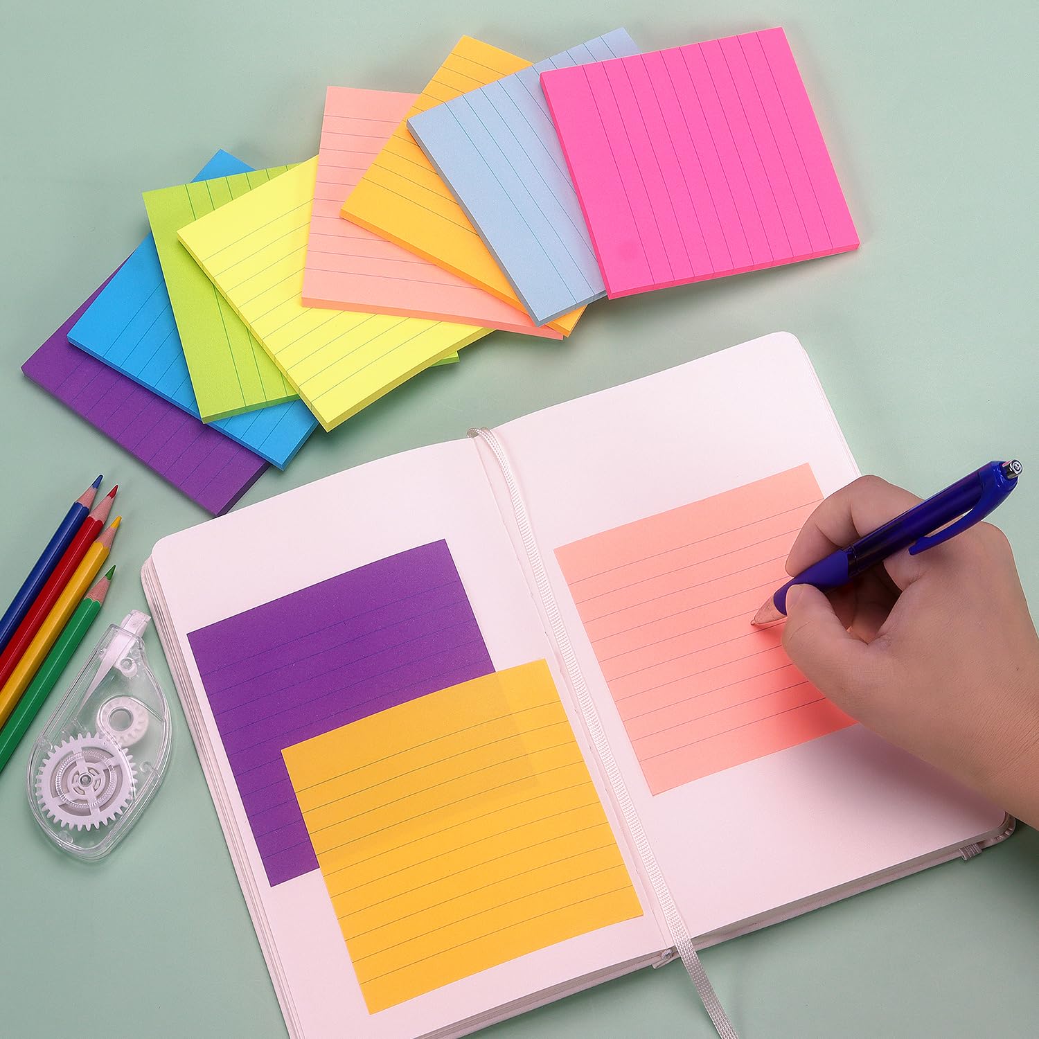 6 Pads Lined Sticky Notes 3x3 Sticky Notes with Lines Self-Stick Note Pads 6 Bright Multi Colors,100 Sheet/Pad