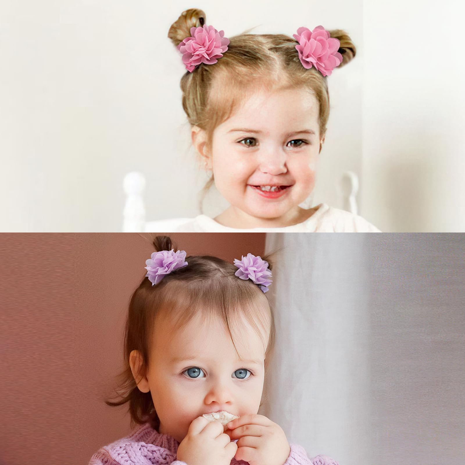 DeD 40PCS 2" Chiffon Flower Hair Bows Clips Flower Tiny Hair Clips Fine Hair for Girls Infants Toddlers Set of 20 Pairs