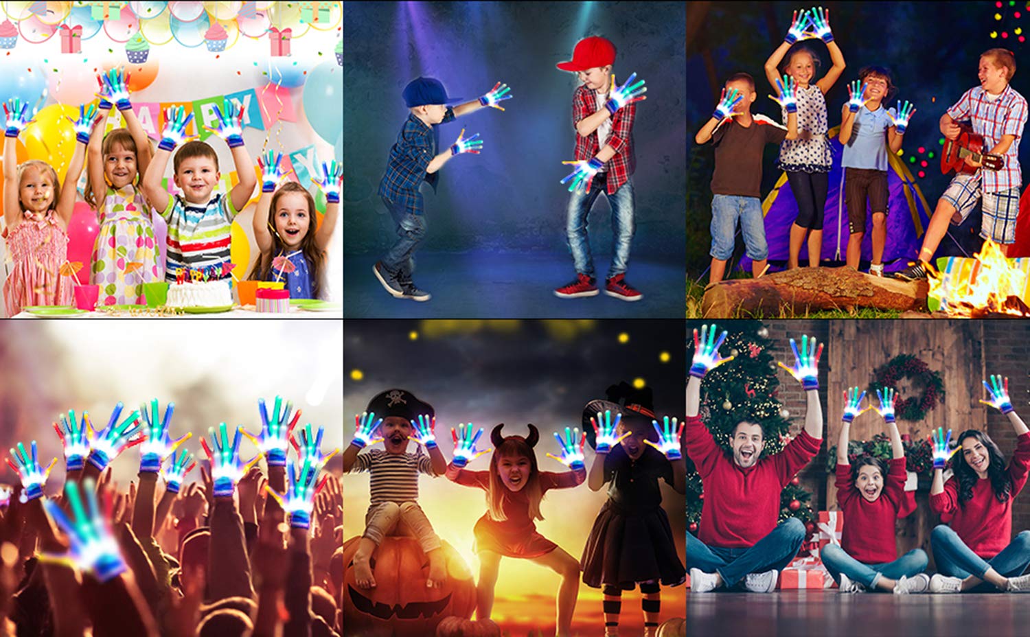 GLEDLOVES LED Gloves for Kids, Teens & Adults - Finger Light Gloves with 5 Colors/6 Modes - Perfect for 9-12 Year Old Boys & Girls - Ideal for Halloween & Christmas Parties