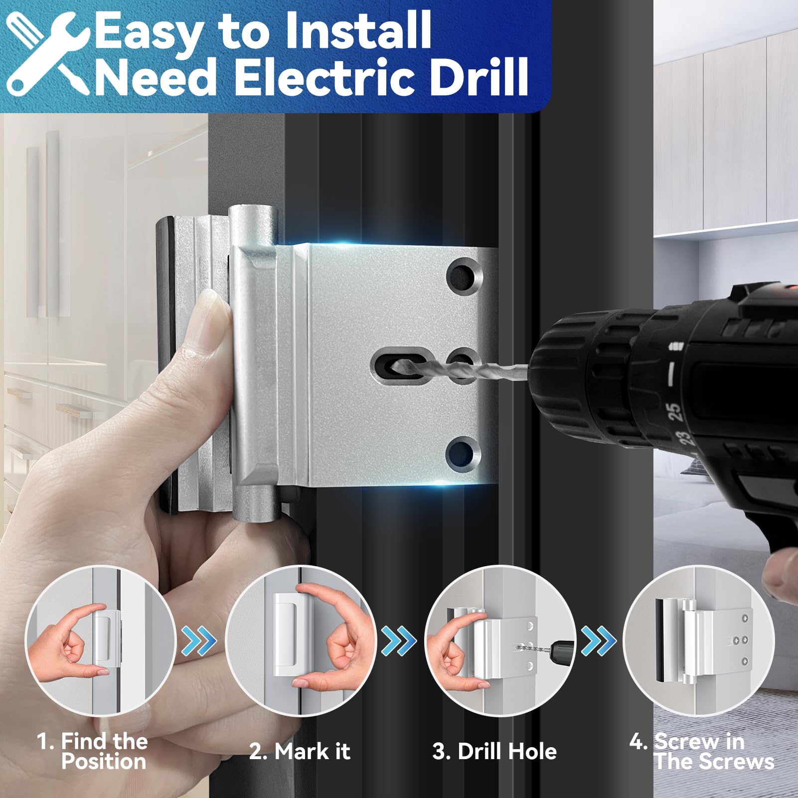 Door Reinforcement Lock Withstands 800lbs of Force - White Extra Proof Door Lock for Kids Safety with 8 Screws Prevents Unauthorized Entry, Add a Door Security Lock for Home Safety & Privacy