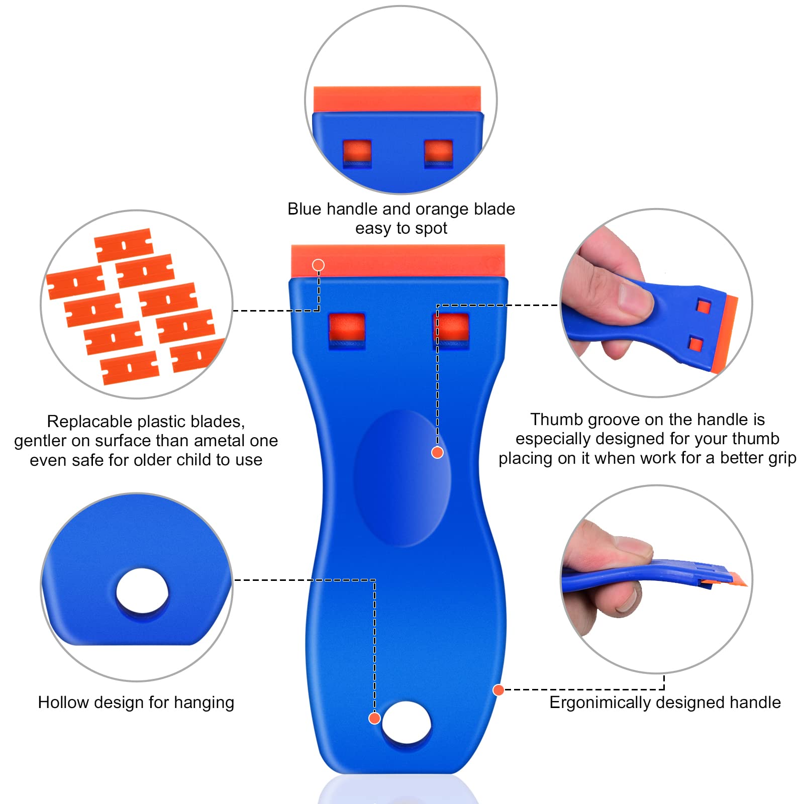 Razor Blade Scraper Tool, 3 Pack with 50 Plastic & 30 Metal Razor Blades, Cleaning Scraper for Removing Label, Registration Sticker, Tint, Grease from Windshield, Appliance, Glass