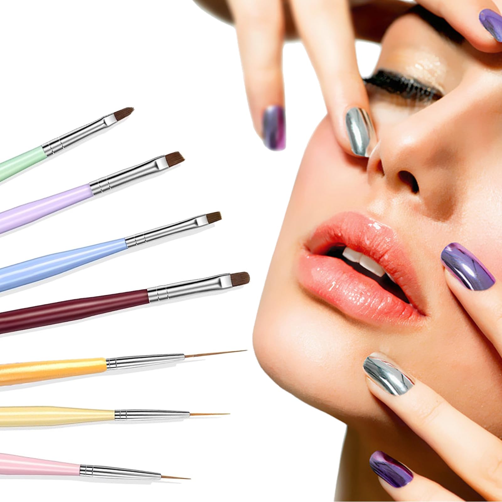 7PCS Nail Art Brushes, Nail Design Painting Brush Set with Nail Polish Brush, Nail Liner Brush, Nail Extension Gel Brush, Builder Nail Gel Brush, and Multi-Size Dotting Pens for DIY Nail Art