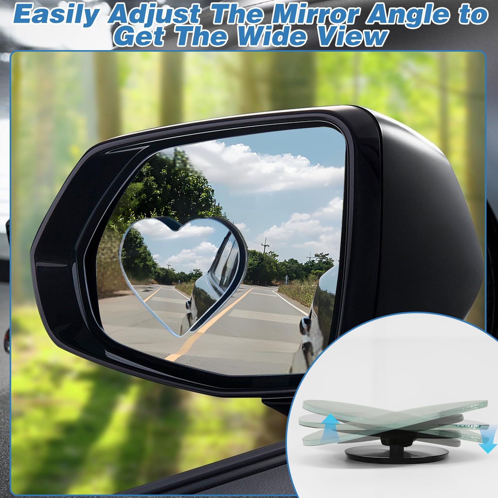 2Pcs Cars Heart Shaped Blind Spot Mirrors Car Side Mirror Blindspot Adjustabe Angle Removable Wide Angle Convex RearView Mirror for Enhanced Safety Universal Fit Stick, Car Accessories for Cars Suvs