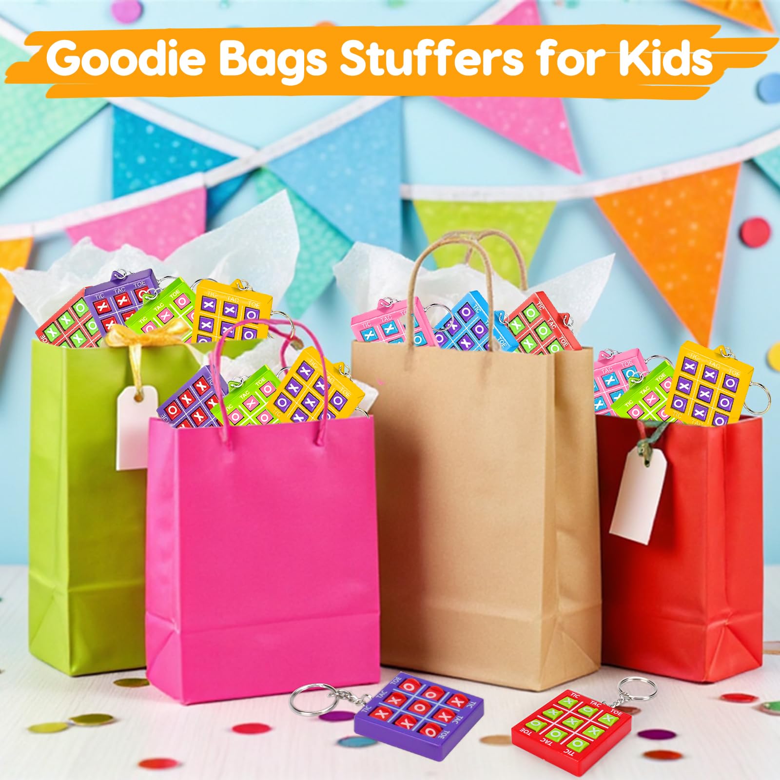 24PCS Tic Tac Toe Game Birthday Party Favors Halloween Goodie Bags Stuffers for Kids 3-5 4-8 8-12 Classroom Treasure Chest Carnival Prize Box Toys Bulk Keychain Pinata Filler Return Gifts for Girl Boy