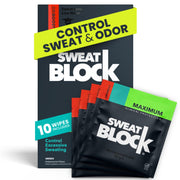 SweatBlock Clinical Strength Antiperspirant Wipes for Men and Women Excessive Sweat Protection Hyperhidrosis Treatment Stops Underarm Perspiration Up to 7 Days Includes 10 Individually Wrapped Wipes