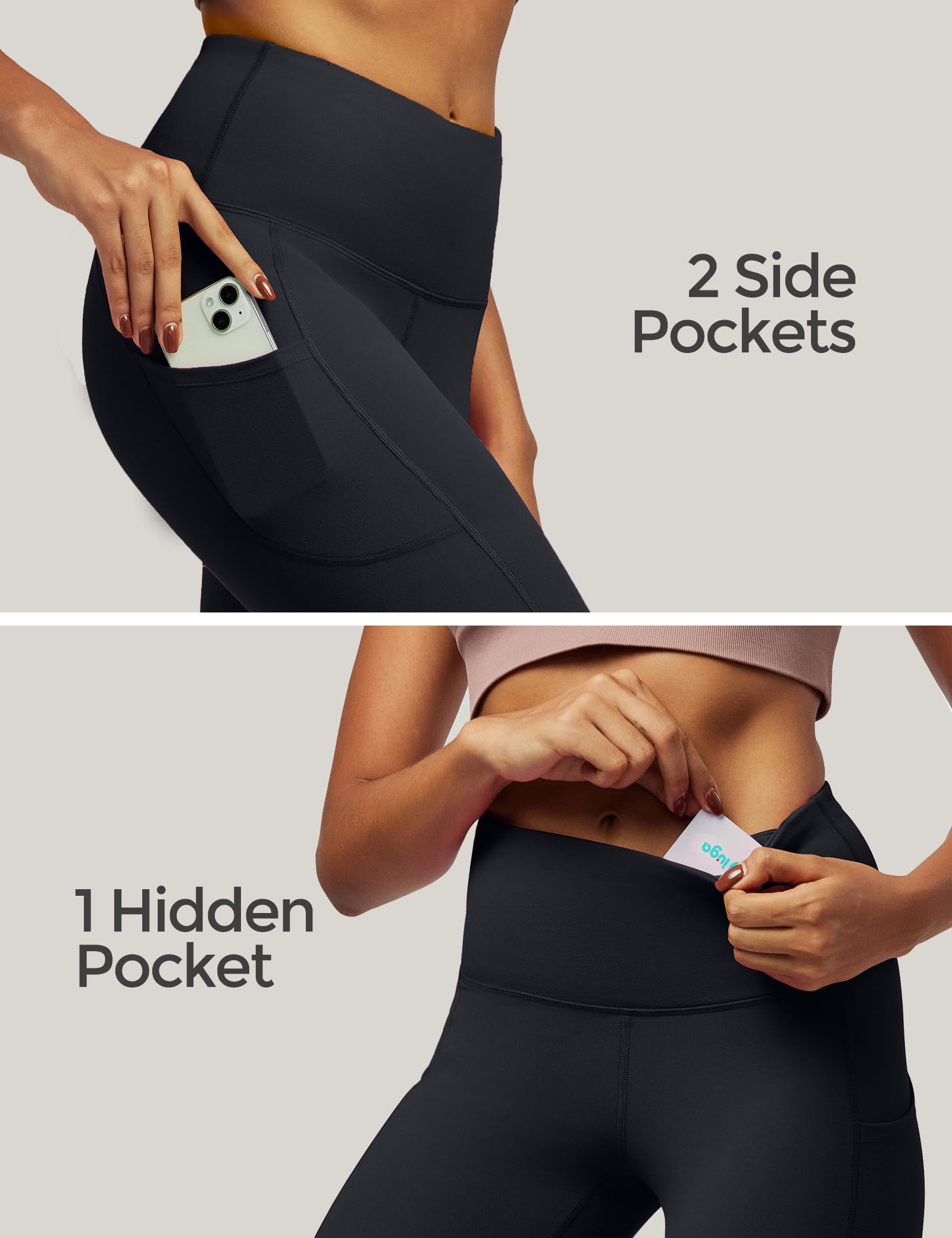 IUGA High Waist Yoga Pants with Pockets, Leggings for Women Tummy Control, Workout Leggings for Women 4 Way Stretch Black