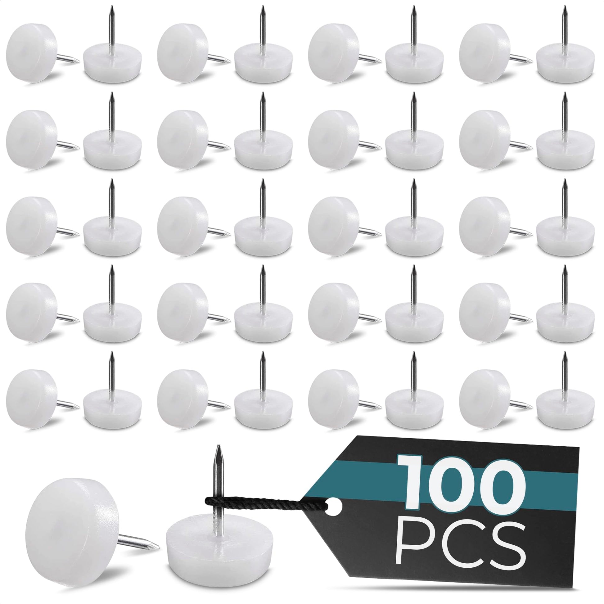 100 Pcs Nail in Chair Leg Floor Protectors - Nail on Furniture Sliders Furniture Feet Floor Protectors for Chairs Nail on Chair Glides for Carpet Chair Feet Glides - Chair Sliders for Tile Floors