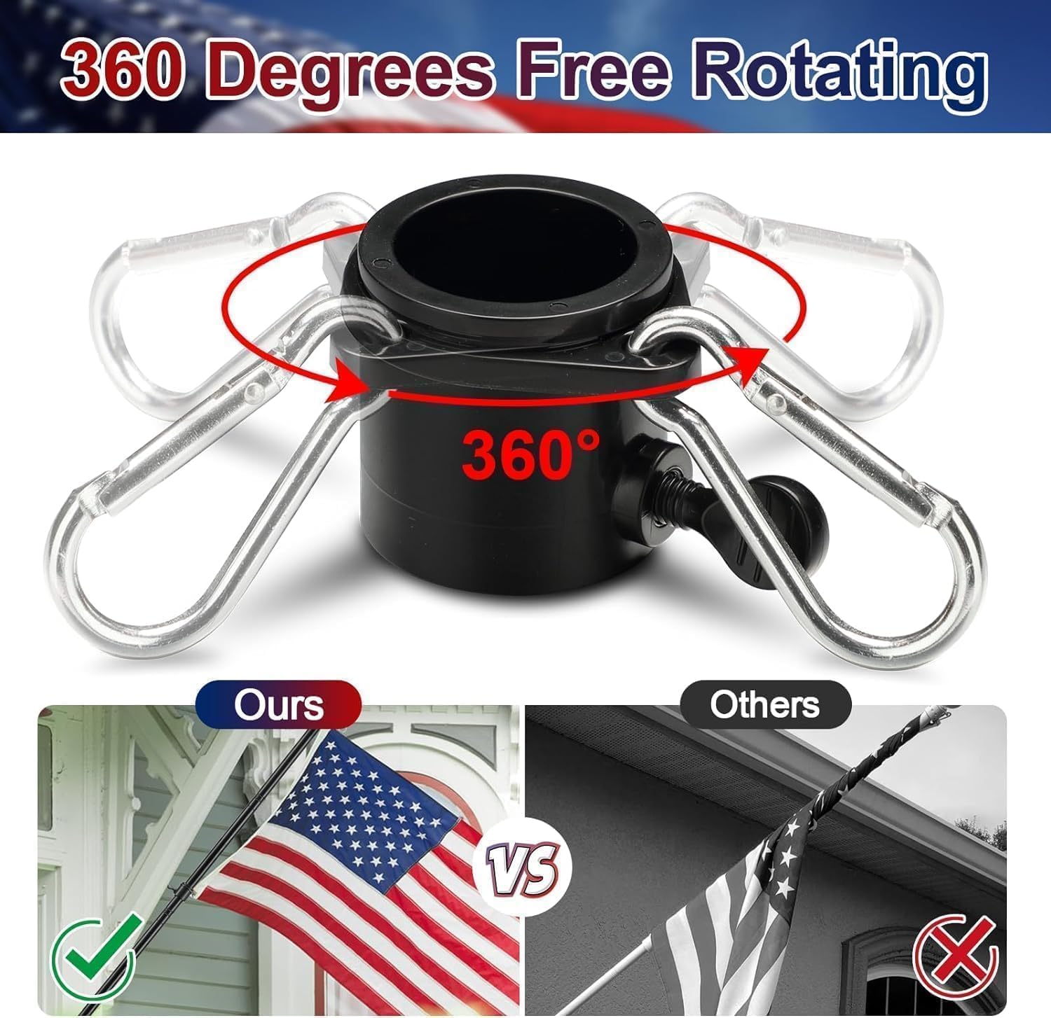Black Flag Poles for Outside House - 5ft Tangle Free Flag Pole for House,Heavy Duty Metal Flagpole,Outdoor Flagpoles Residential for Porch,Fence (Without Bracket)