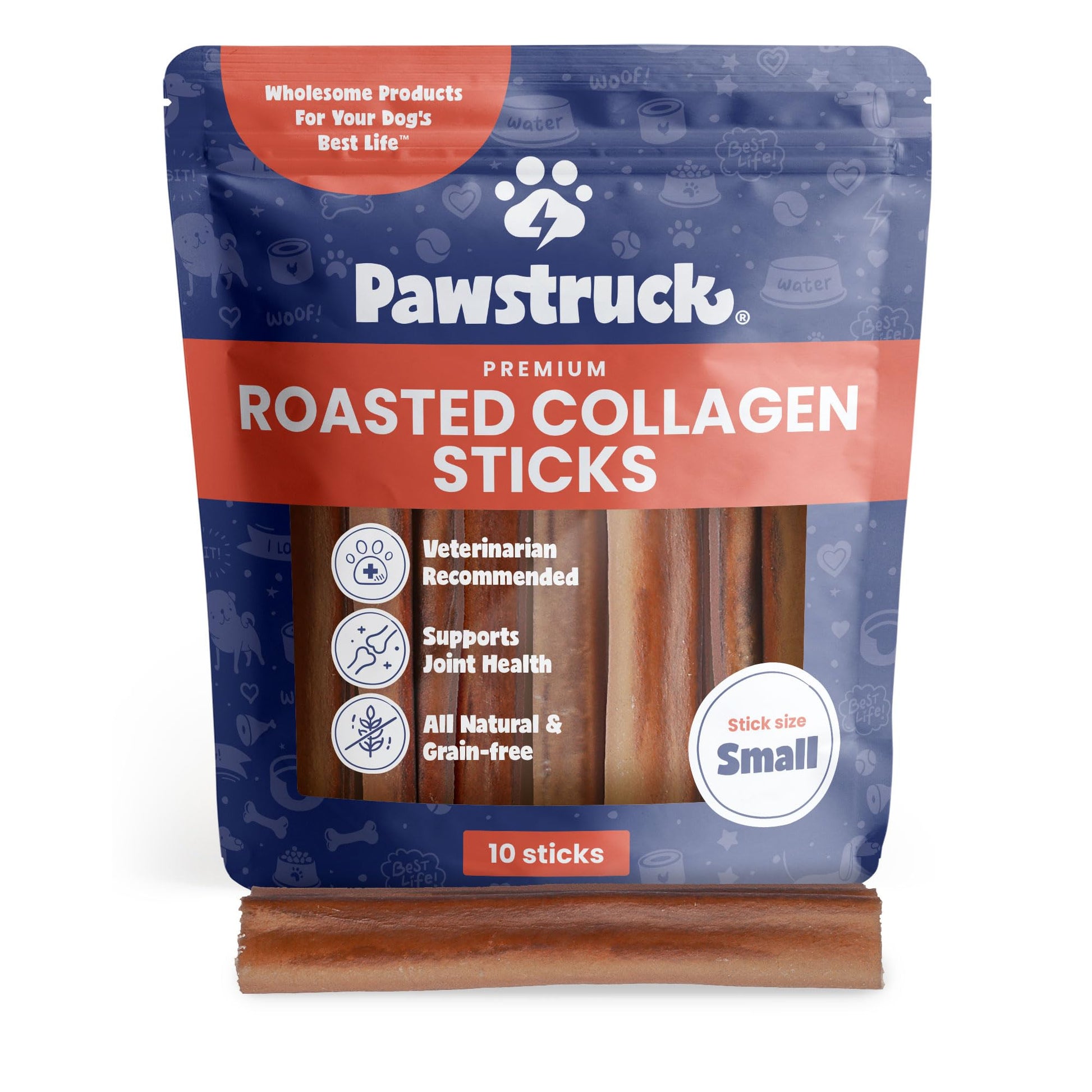 Pawstruck All Natural 5-6" Roasted Collagen Sticks for Dogs - Low Odor & Long Lasting Alternative to Bully Sticks and Rawhide Chews - Single Ingredient & Vet Approved - 10 Pack - Packaging May Vary