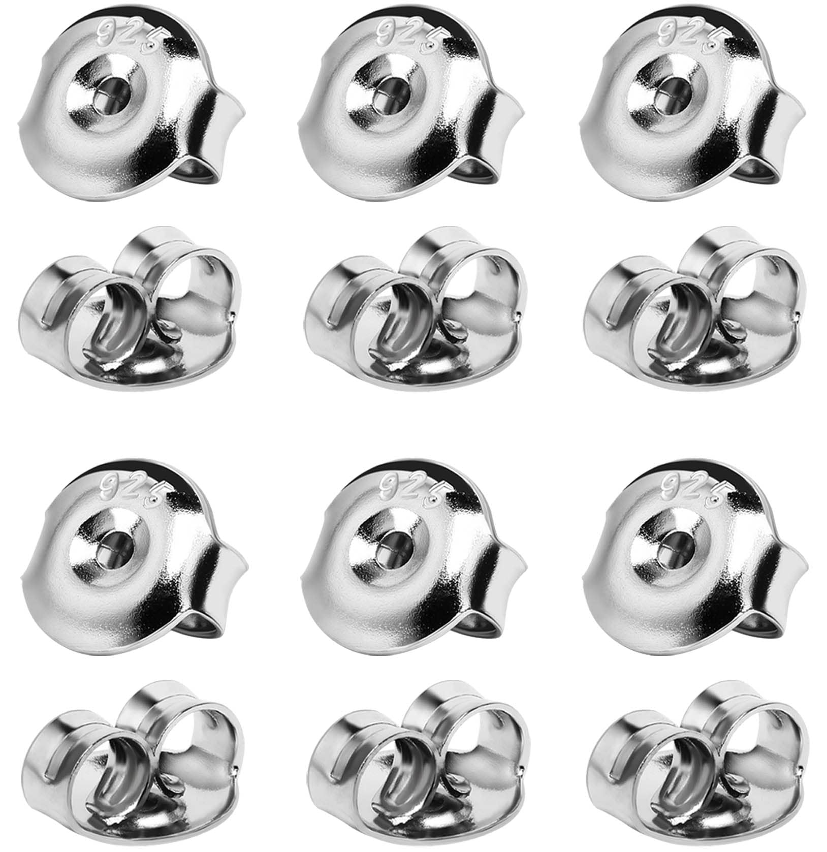 12PCS Real 925 Silver Earring Backs Replacements, 18K White Gold Plated Hypoallergenic , Secure Ear Locking for Stud Nut for Posts, 6mm