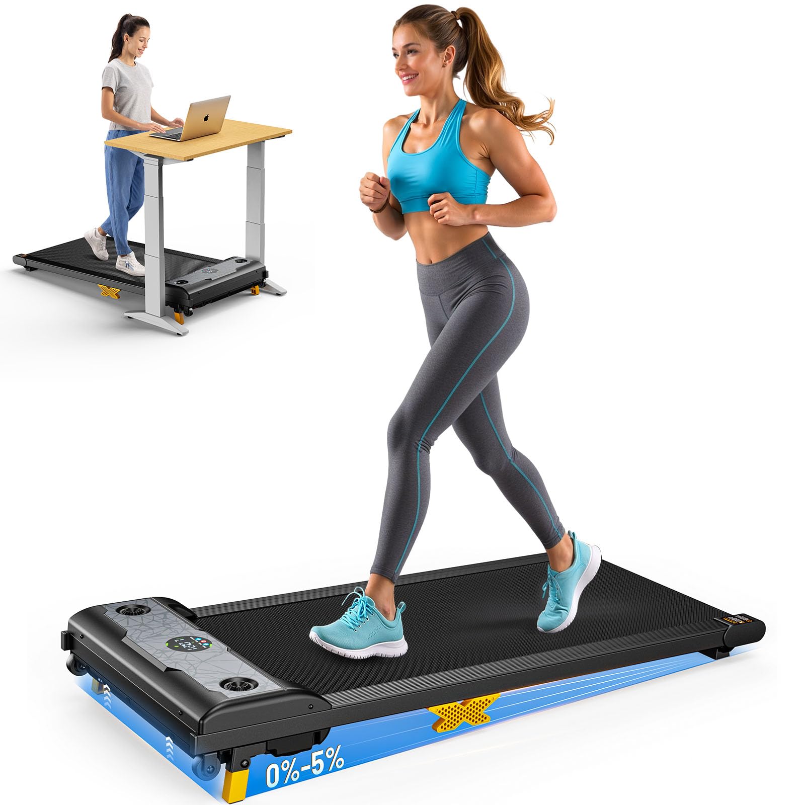 SERVFIT Walking Pad, Under Desk Treadmill with Incline, 3 in 1 Portable Walking Treadmill with Remote Control, LED Display, Hidden Safety Switch, Mini Walking Jogging Machine for Home Office