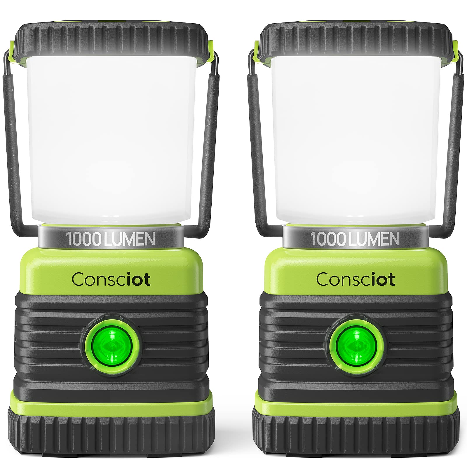 Consciot LED Campinglaterne, batteriebetrieben, 1000LM, 4 Lichtmodi, IPX4 wasserdichte Zeltlampe, tragbare Taschenlampe für Stromausfälle, Notfälle, Hurrikans, Wandern, 2er-Pack