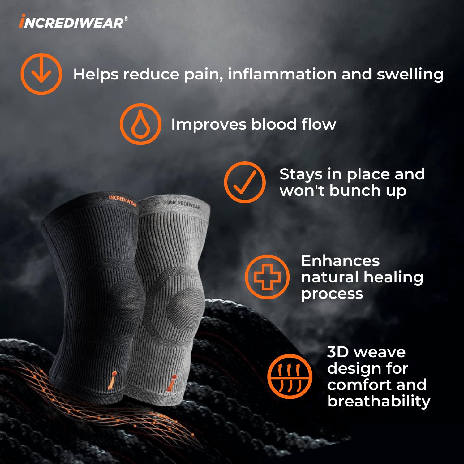 Incrediwear Knee Sleeve – Knee Braces for Knee Pain, Joint Pain Relief, Swelling, Inflammation Relief, and Circulation, Knee Support for Women and Men, Fits 18”-22” Above Kneecap (Grey, Large)