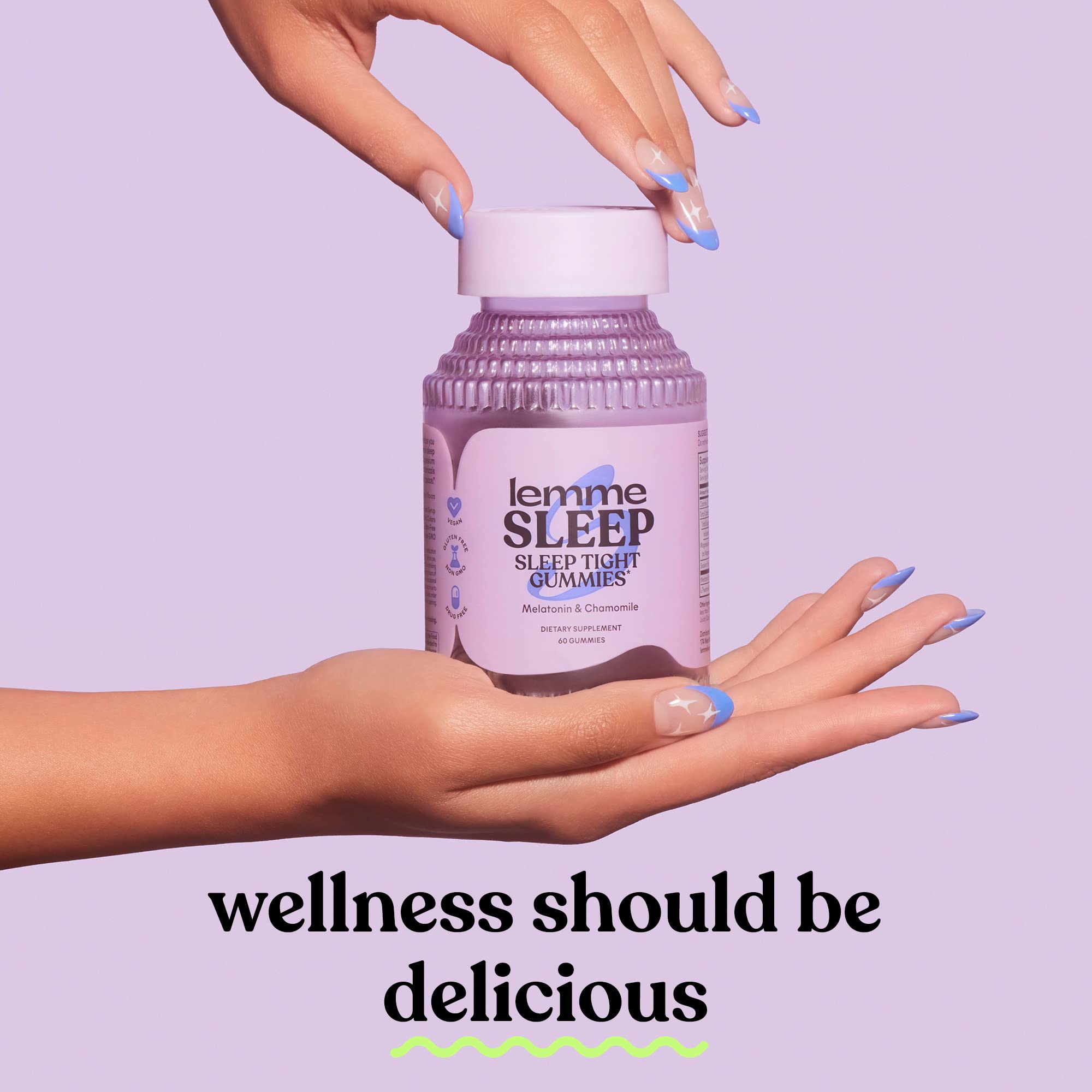 Lemme Sleep Gummies with 5mg Melatonin, Elderberry, Magnesium, L-Theanine, Chamomile and Lavender, Drug-Free Nighttime Sleep Aid, Gluten Free, Gelatin Free, Non GMO, Berry Flavored (60 Count)