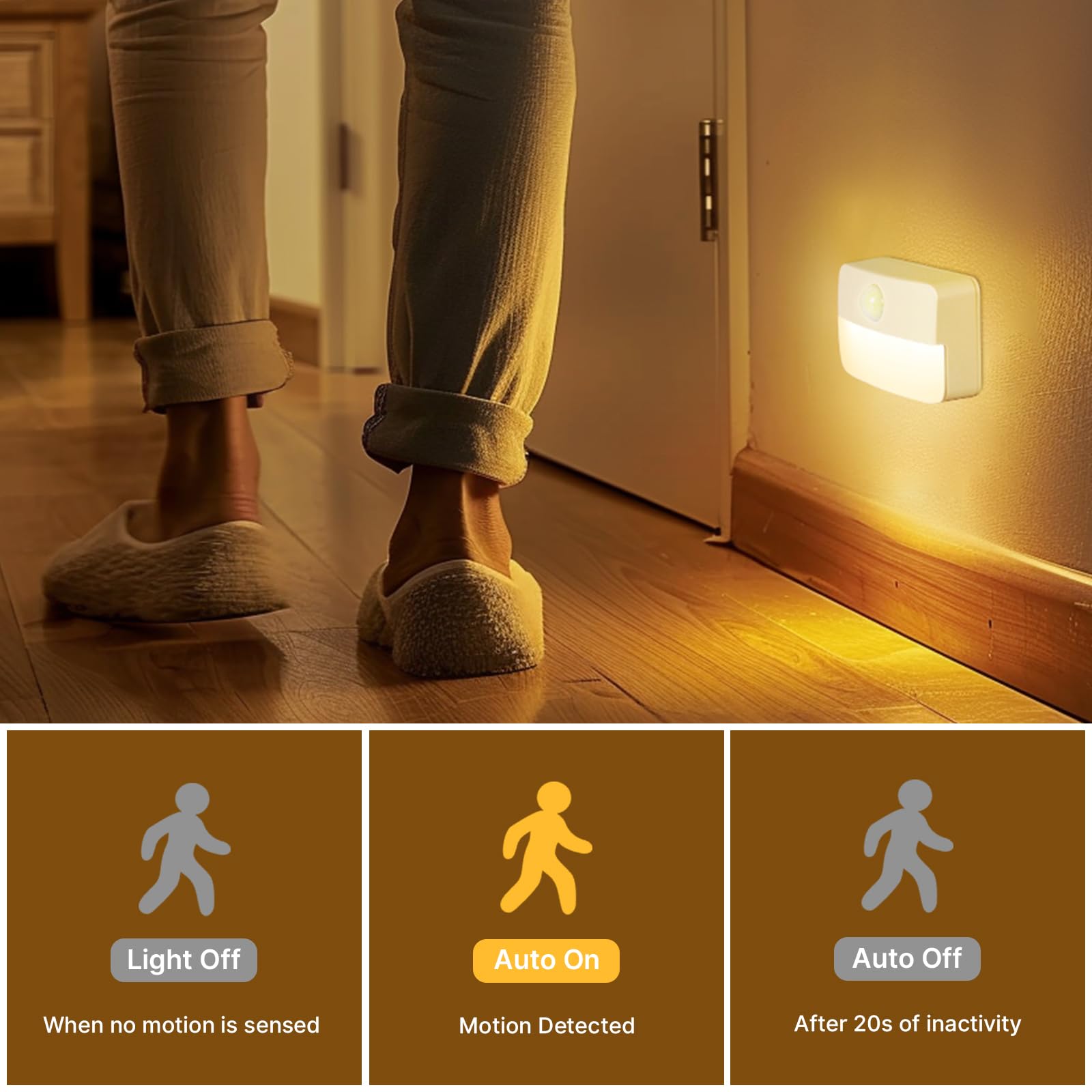 Guankai 8 Pack Motion Sensor Stair Light for Indoor, Battery Operated Closet Lights, Wireless Stick on Anywhere Hallway Lamp, Portable Led Night Lamps for Bedroom Under Cabinet Kitchen