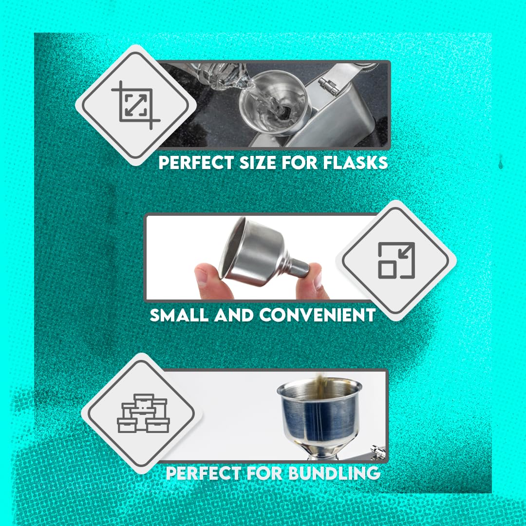 SE Stainless Steel Funnel for Flasks Bottles and Mini Bottles, Small Steel Drink Funnel for Filling Drinking Liquor Flask, Transferring Oil, Juice, Milk -HQ93