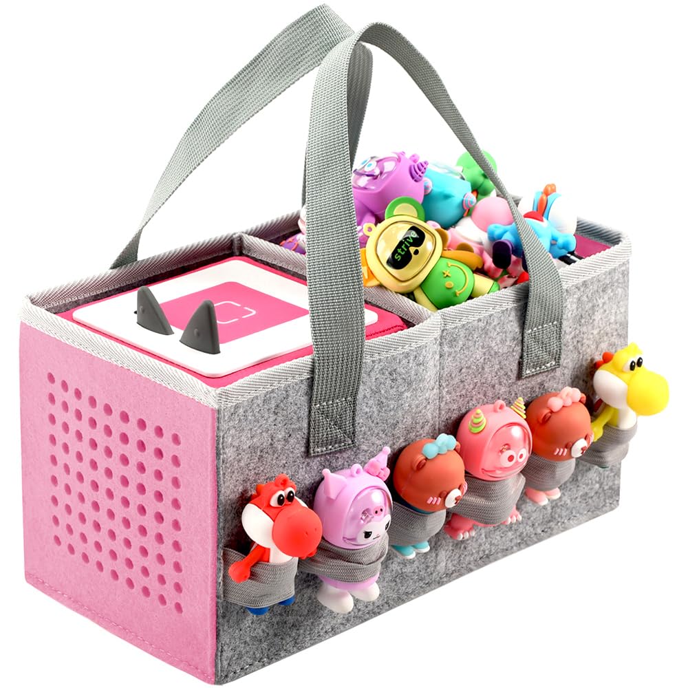 Carrying Case for Toniebox Starter Set and Tonies Figurines, Travel Felt Cloth Musical Toy Folding Bag for Toniebox Accessories (Pink)