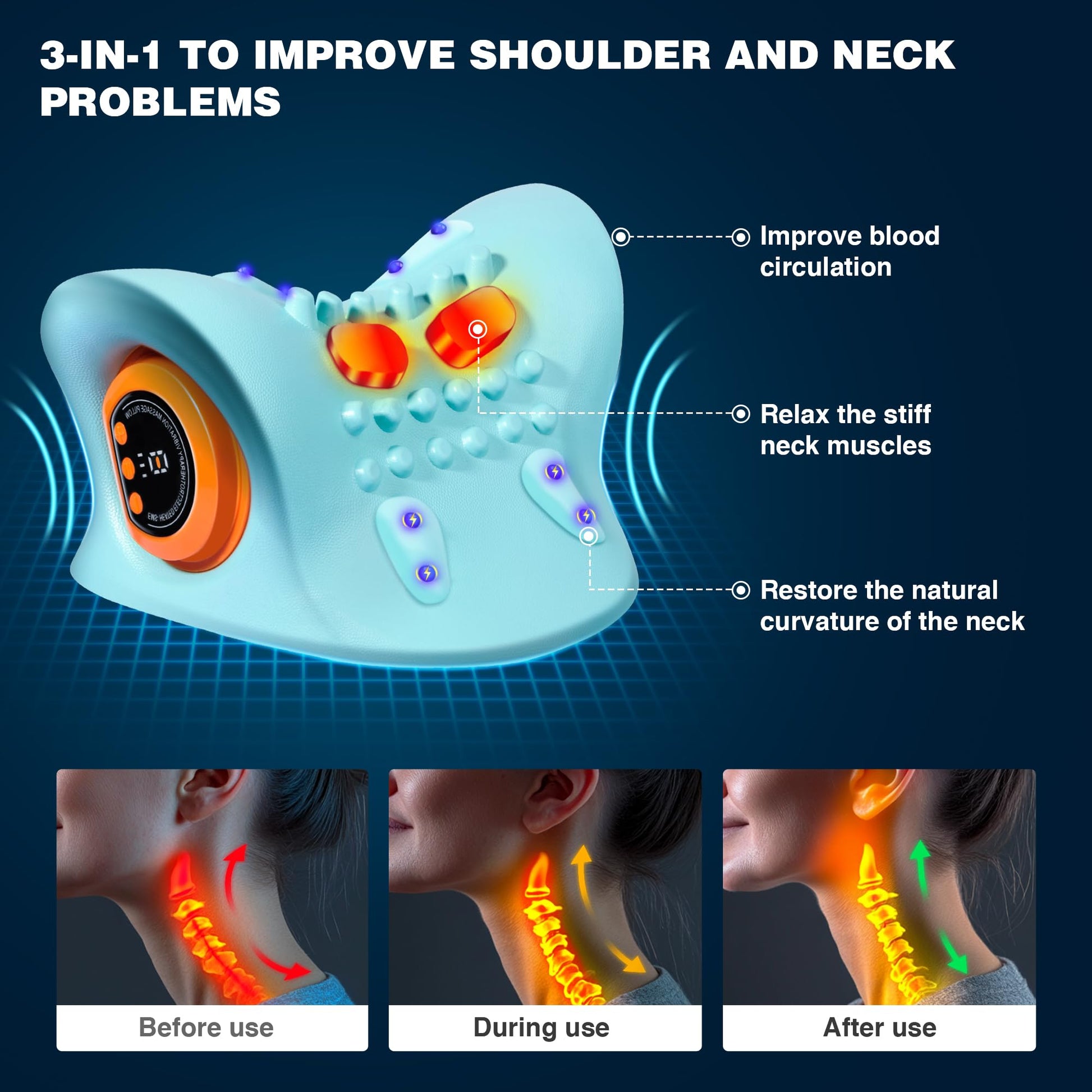 GYSIEN Neck Massager 2025, Neck and Shoulder Relaxer with Heat, 3 Modes, Portable Pillows for Pain Relief and Muscle Relax, 26° Angle Cervical Traction Device for Back, Shoulder