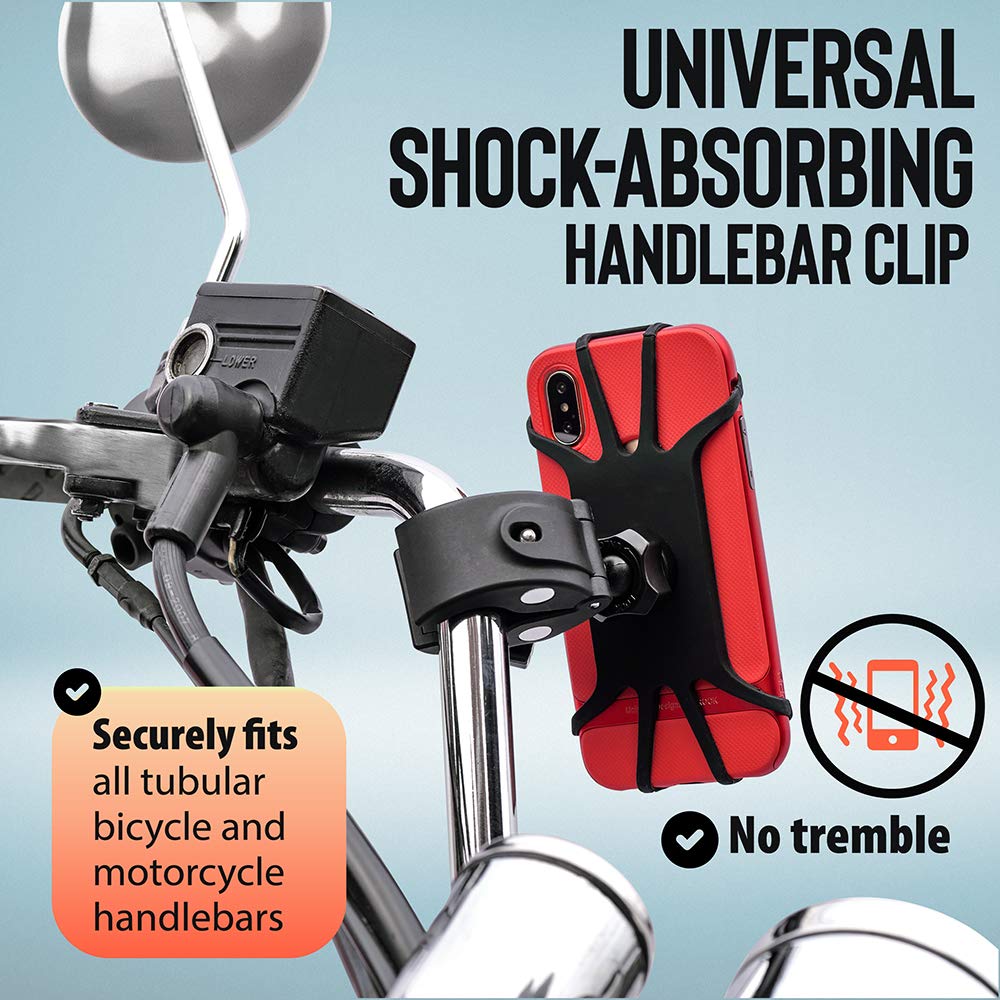Upgraded 2025 Bicycle & Motorcycle Phone Mount - The Most Secure & Reliable Bike Phone Holder for iPhone, Samsung or Any Smartphone. Stress-Resistant & Highly Adjustable. x10 to Safeness & Comfort